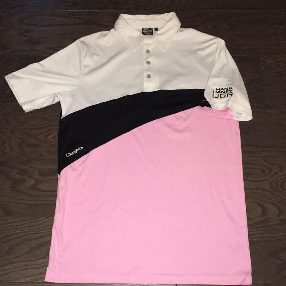 Rare Quagmire Hank Haney Golf School Pink Black White Polo shirt M slim